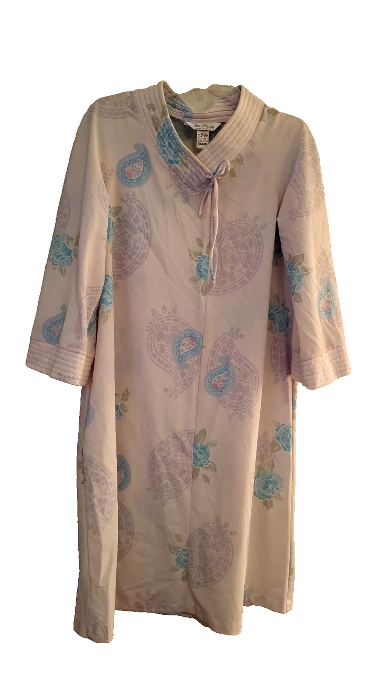 Vtg Take Along for Sears Paisley Floral 3/4 Zip Robe Nightgown Size M 12-14